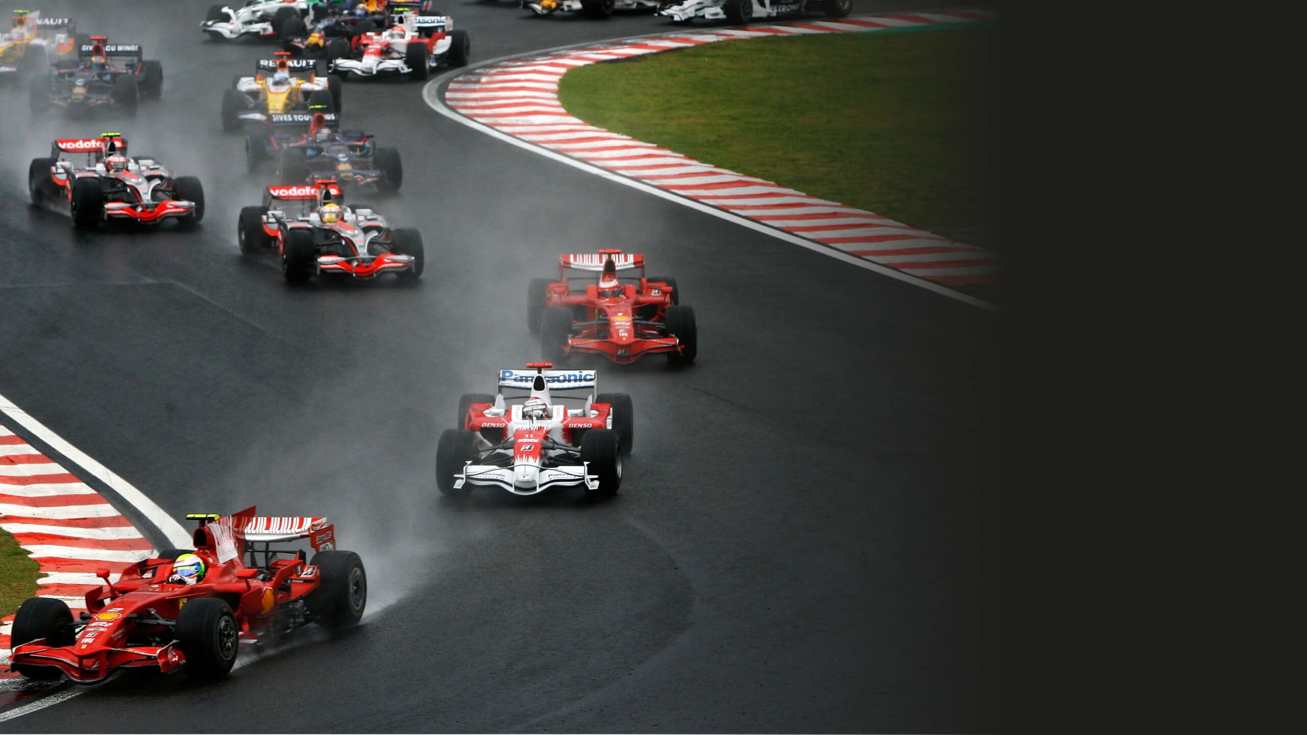 Lewis Hamilton racing in Brazil in 2008