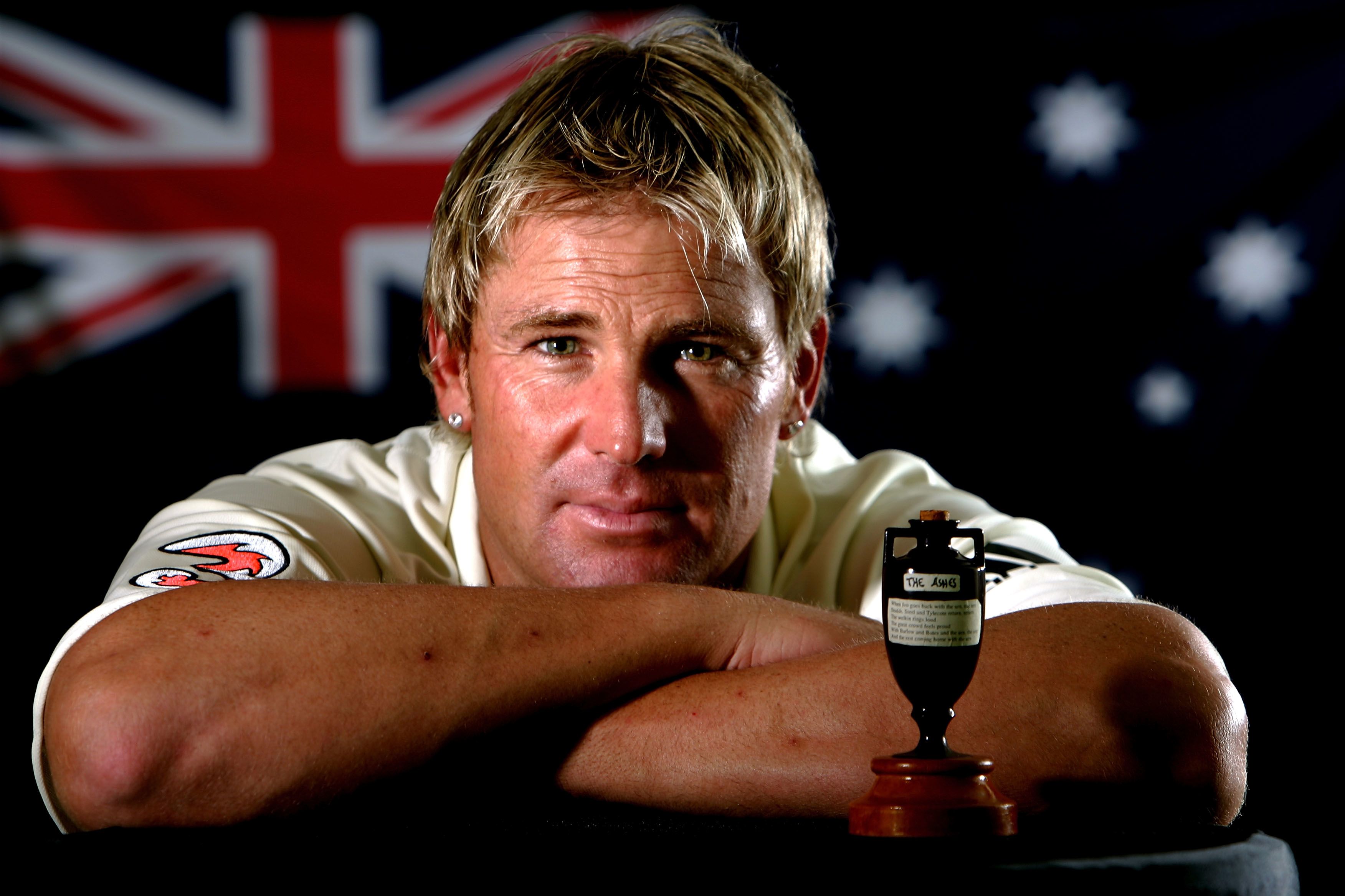 Shane Warne portrait with Ashes urn
