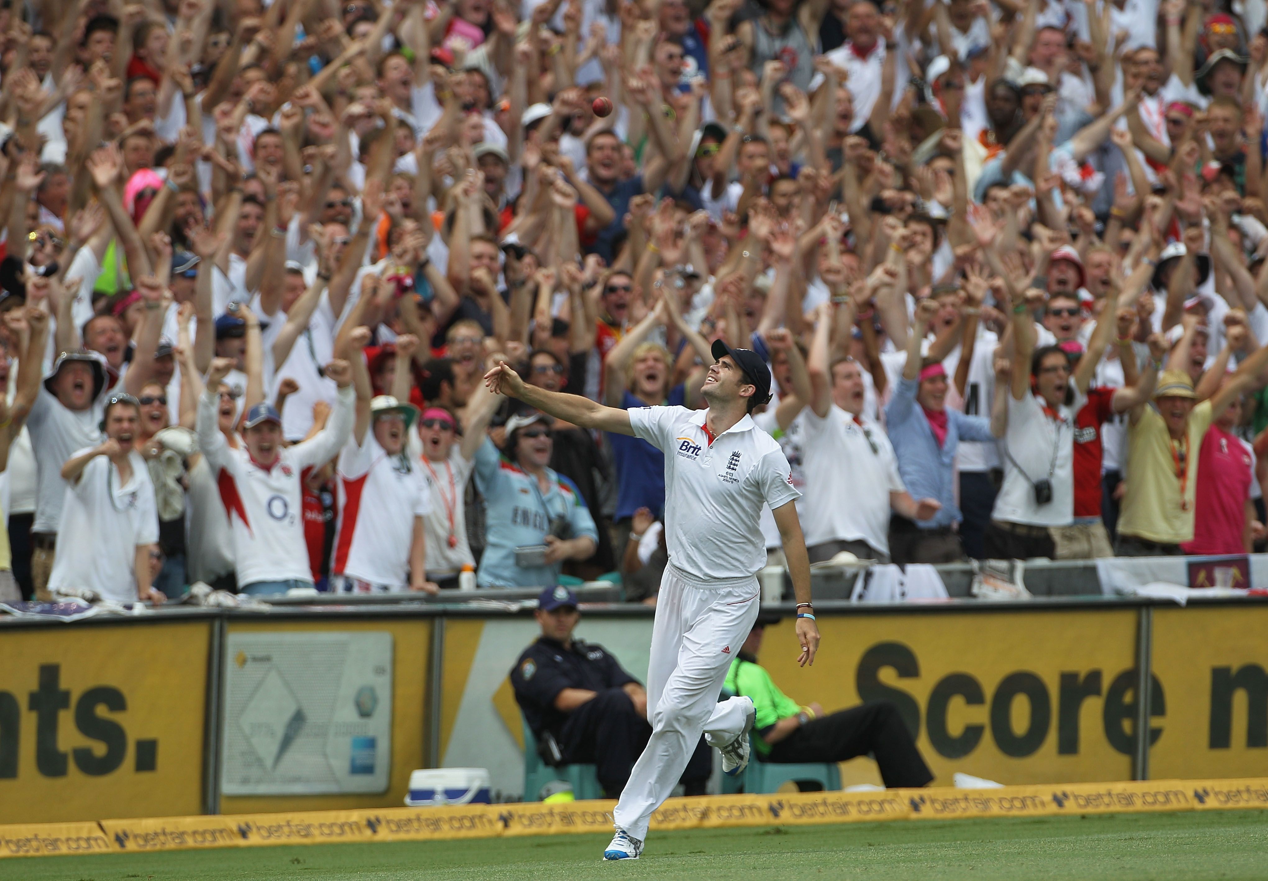 James Anderson takes catch in front of England fans during 2010-11 Ashes