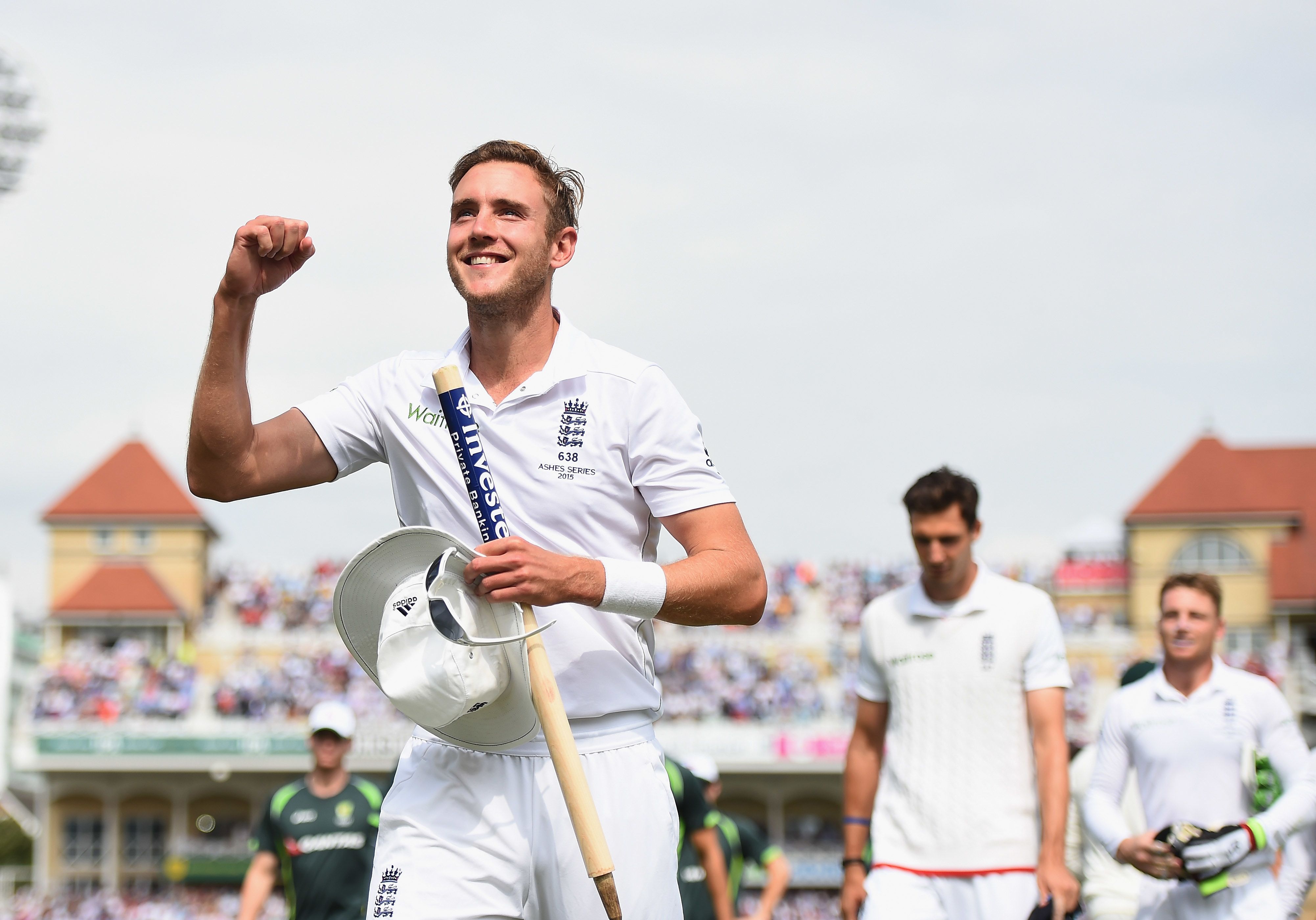 Stuart Broad leaves the field after taking 8-15 to help England secure victory in 2015 Ashes
