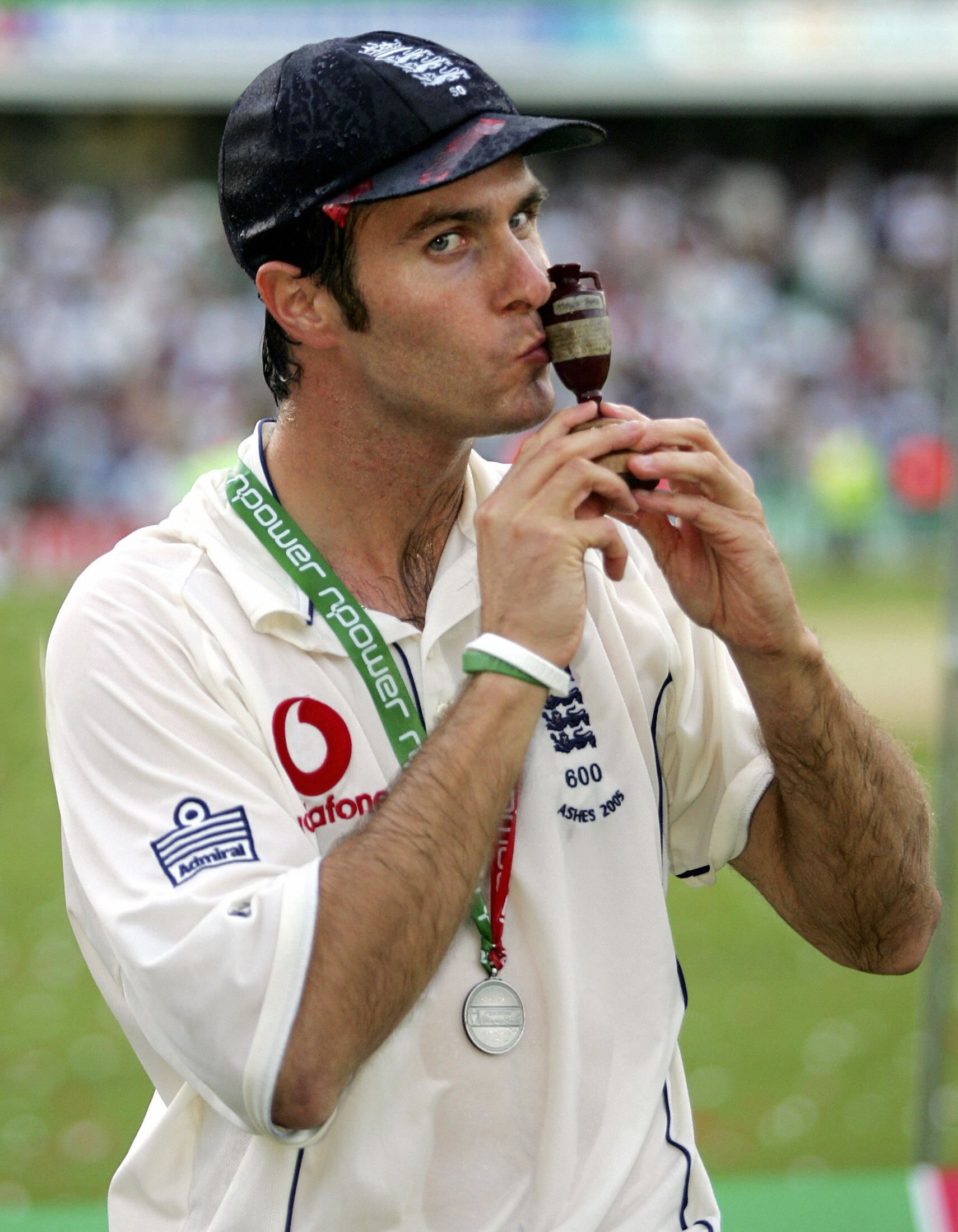 Michael Vaughan with Ashes urn after 2005 win