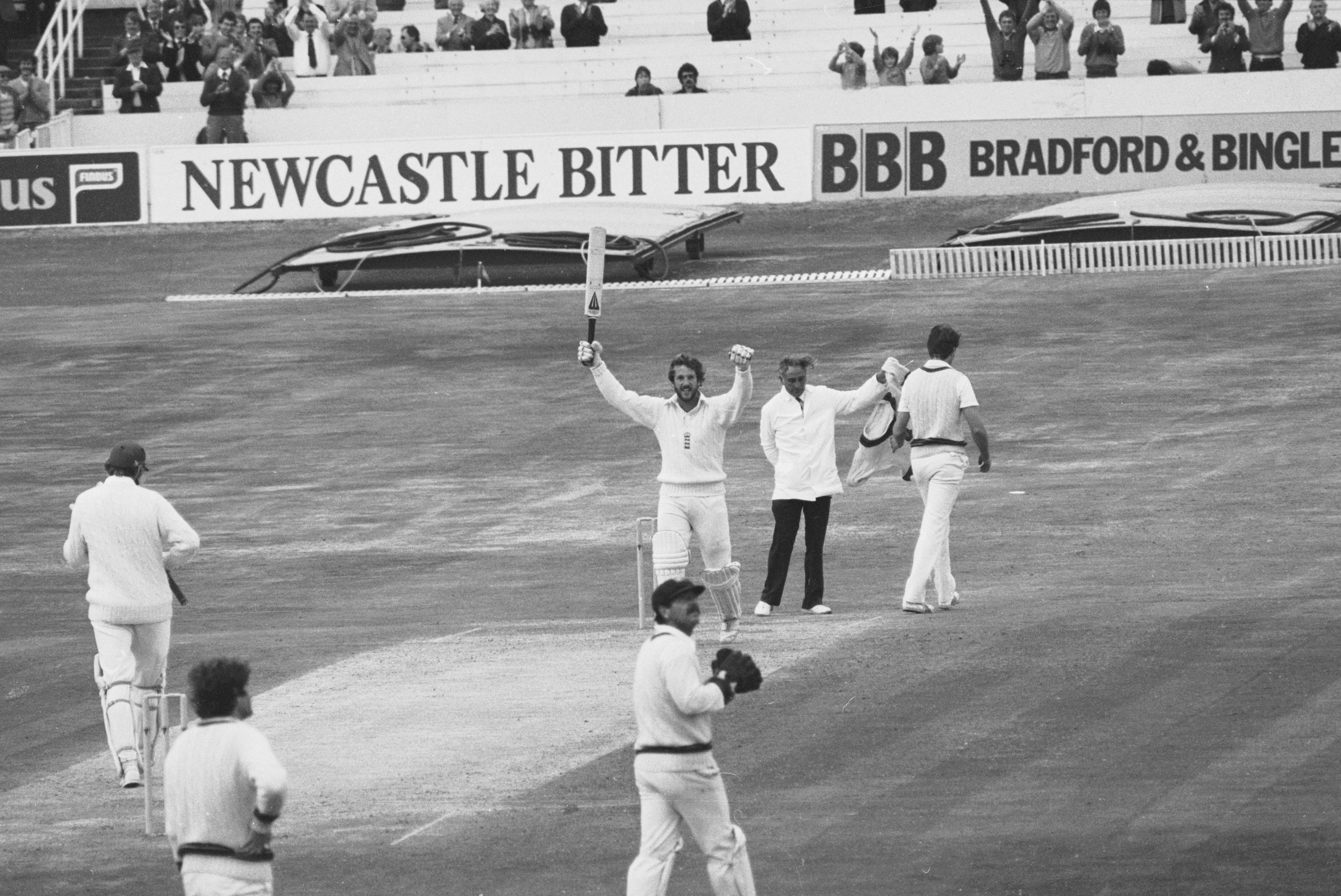 Ian Botham celebrates century during third Ashes Test of 1981