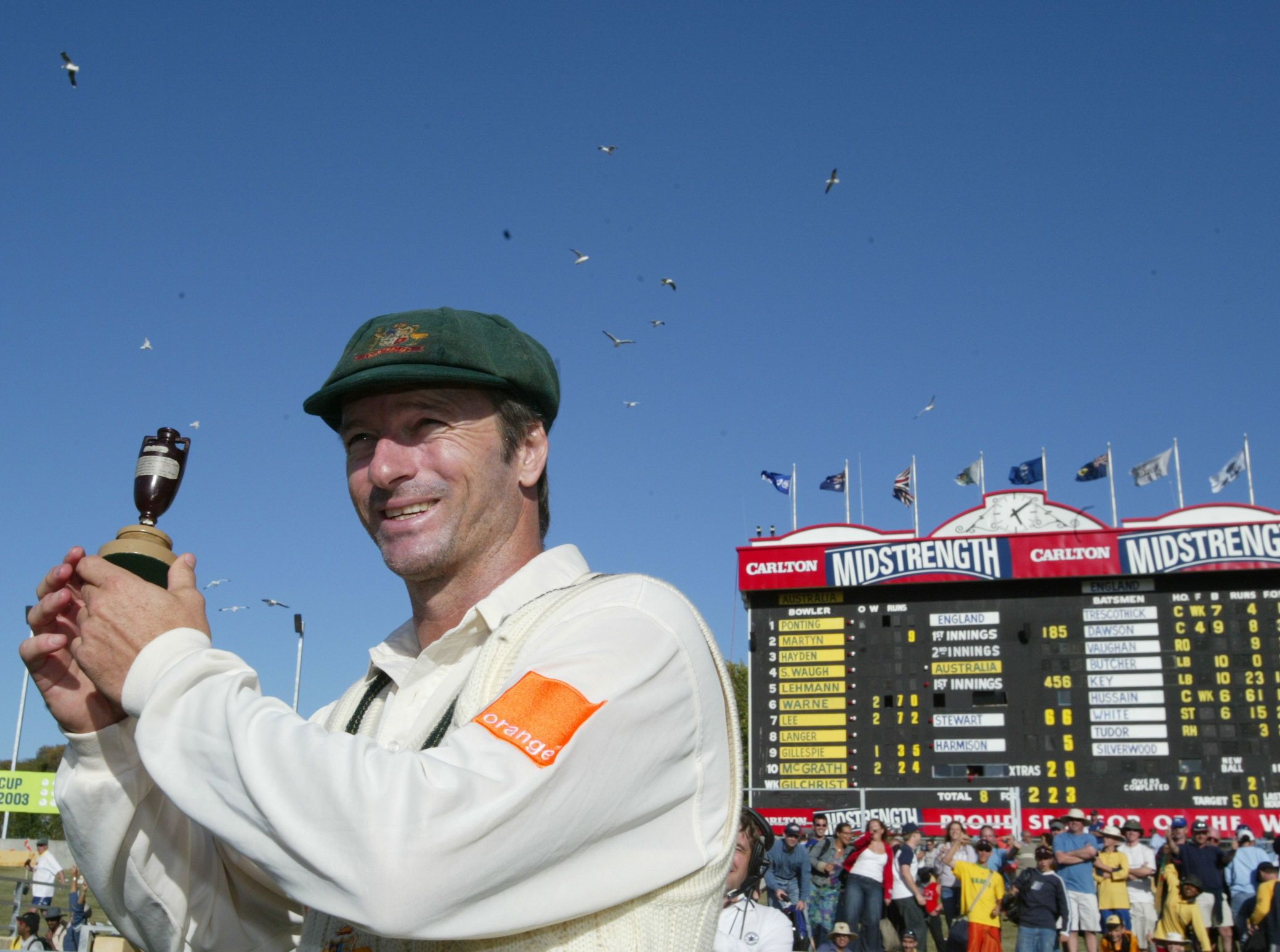 Australia captain Steve Waugh with Ashes urn in 2002-03