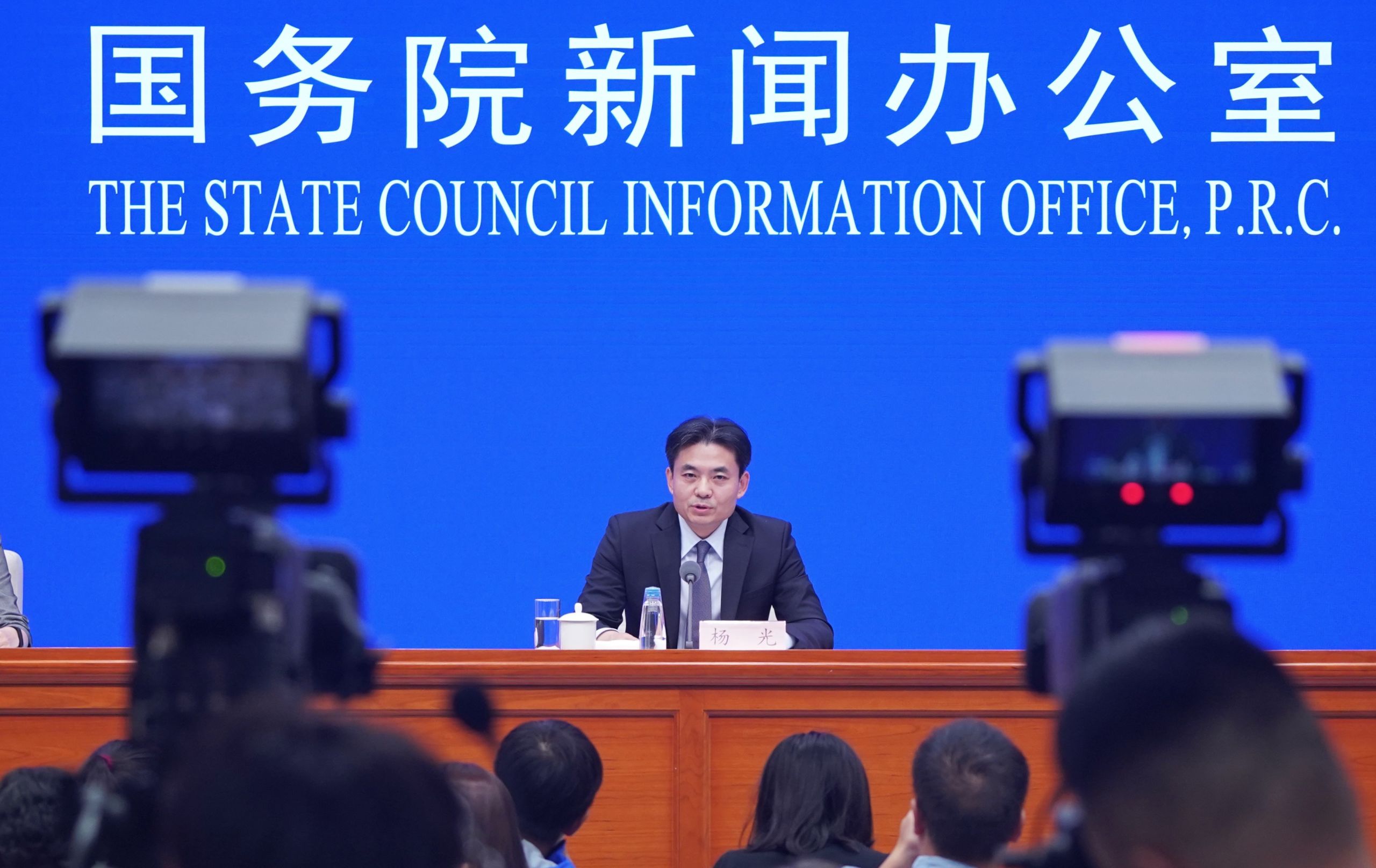 中國國務院港澳事務辦公室新聞發言人楊光在北京国务院新闻办公室主持新闻发布会(29/7/2019)(圖片來源:新華社)