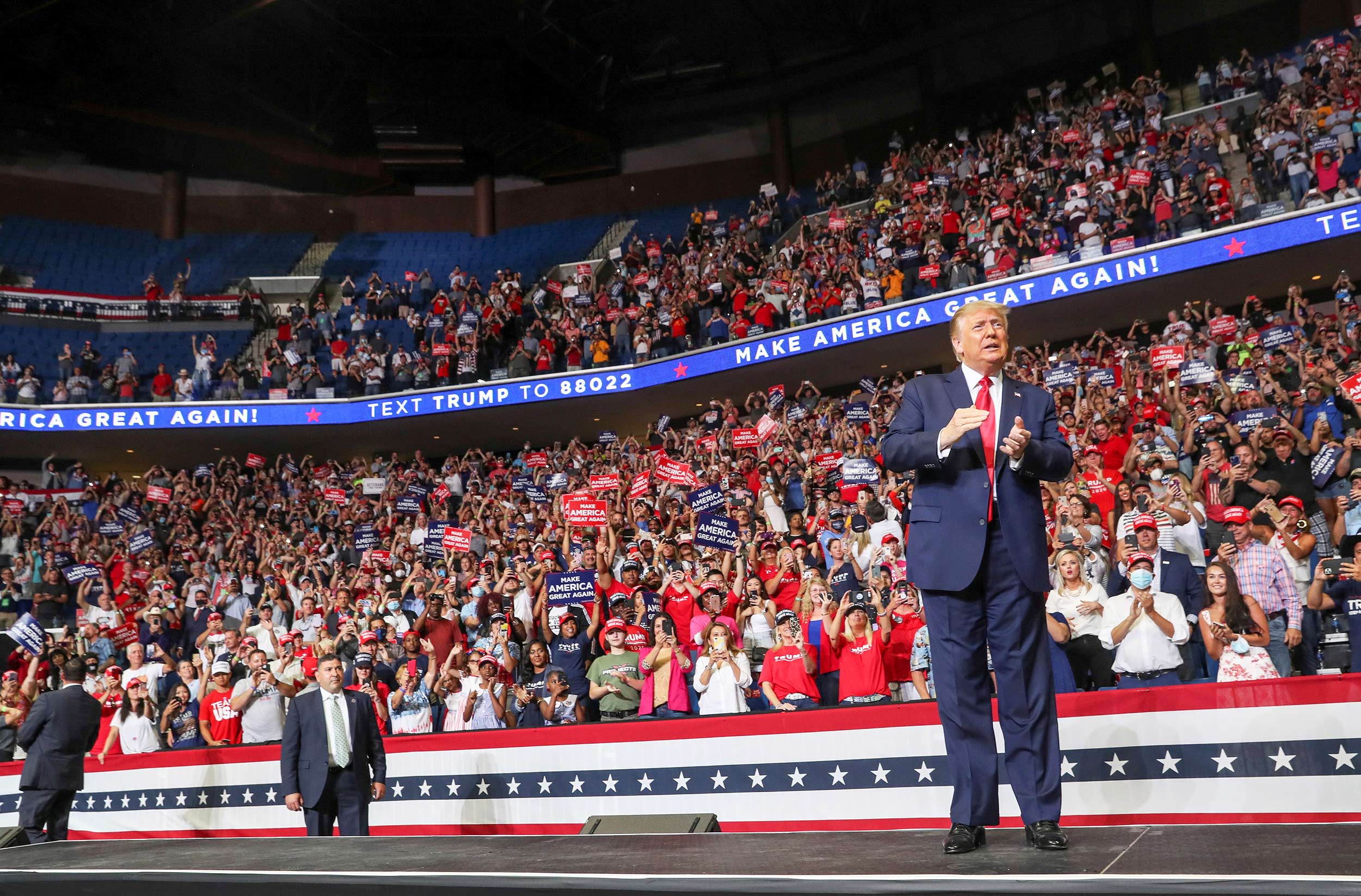 President Trump with the crowd behind him