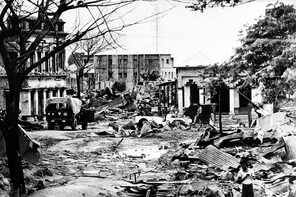 Destroyed streets of Madhabpur during the Independence War of Bangladesh in1971.