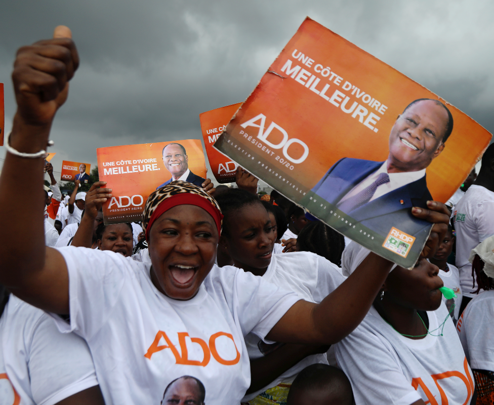 Supporters of President Alassane Ouattara cheering in Ivory Coast