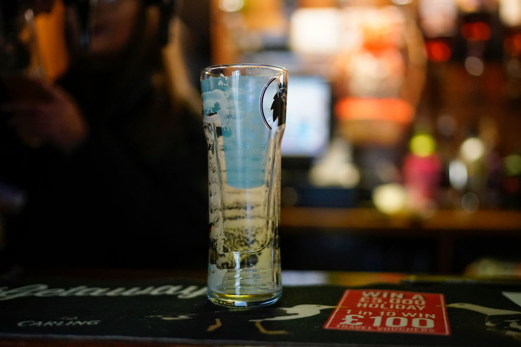 Empty pint of beer in a pub