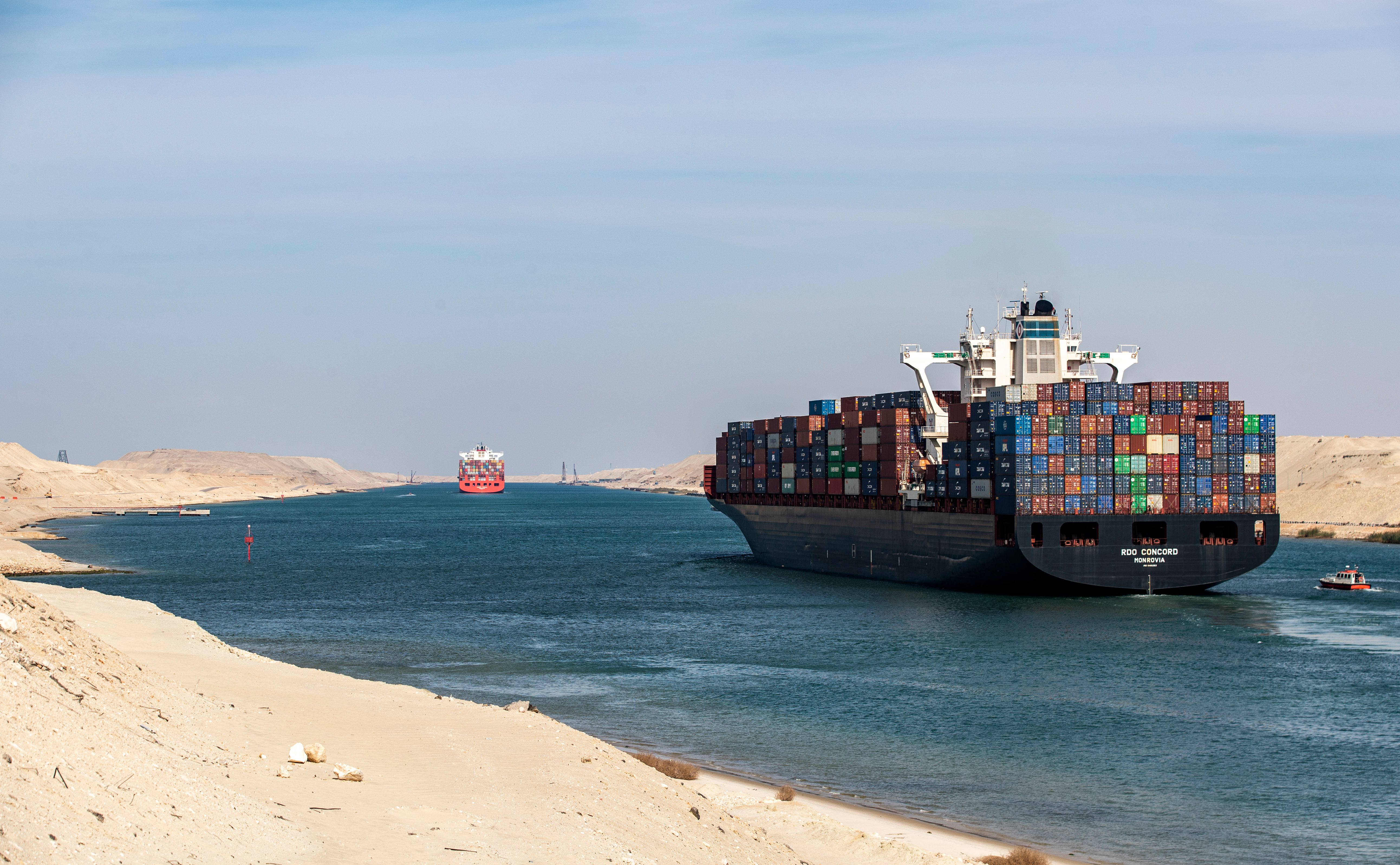 A container ship sailing through Egypt`s Suez Canal on 17 November 2019