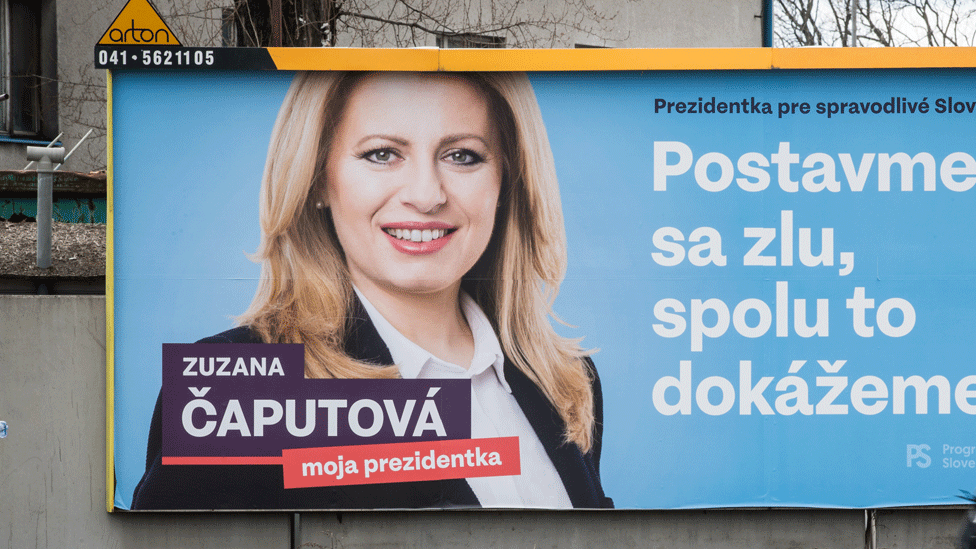 Zusana Caputova poster reads: 