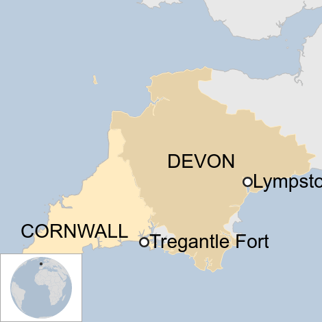 Royal Marine injured on exercise at Tregantle beach near Plymouth map