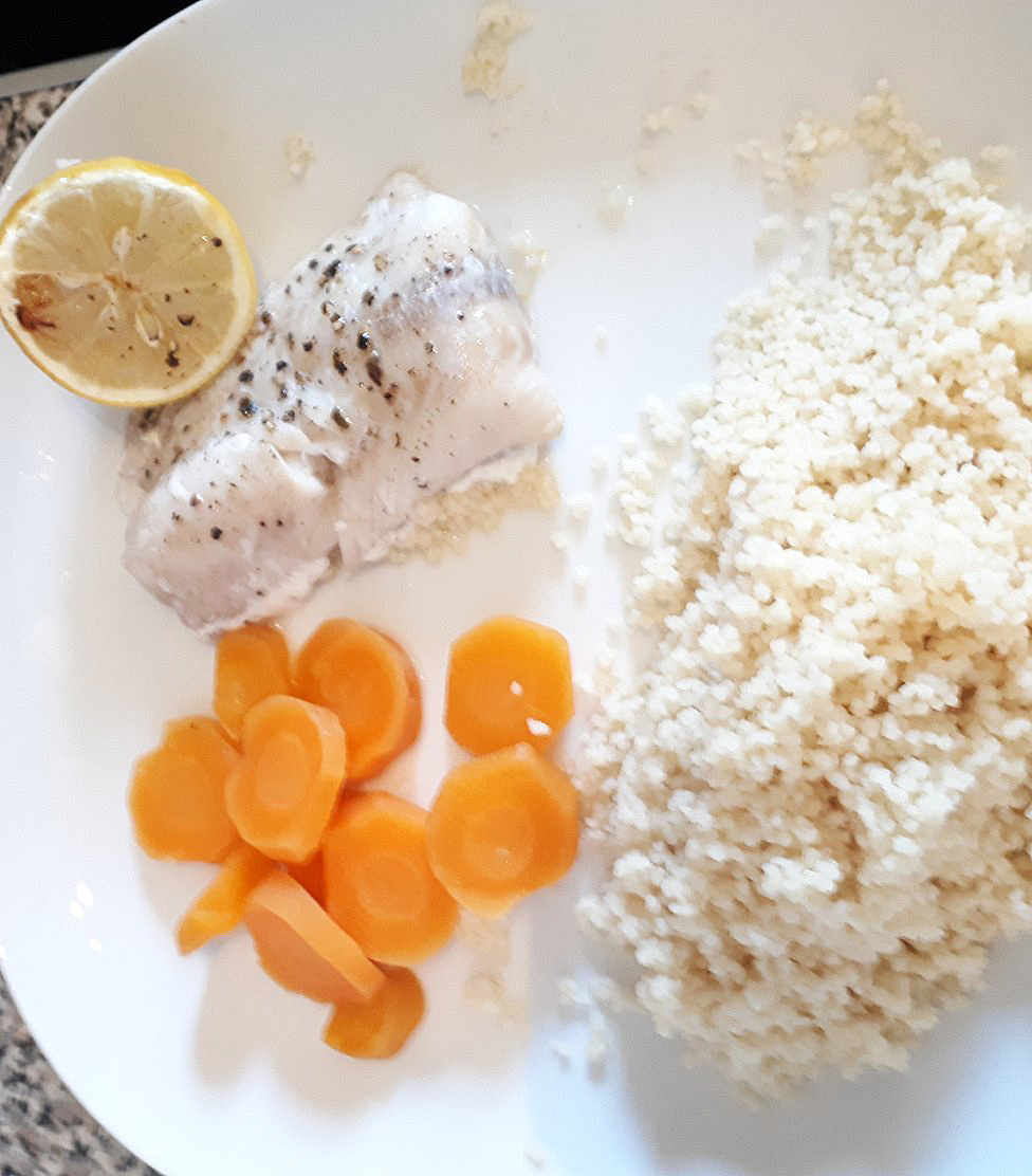 Lucy Holligan's cod, carrot and couscous