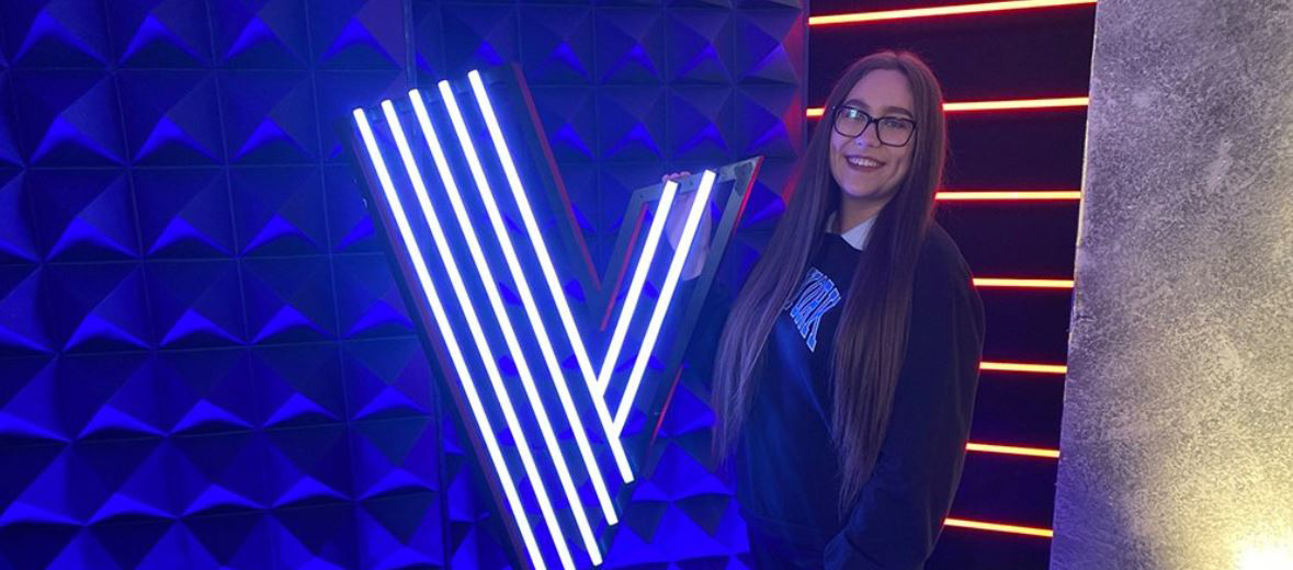 Grace Holden on the set of The Voice UK