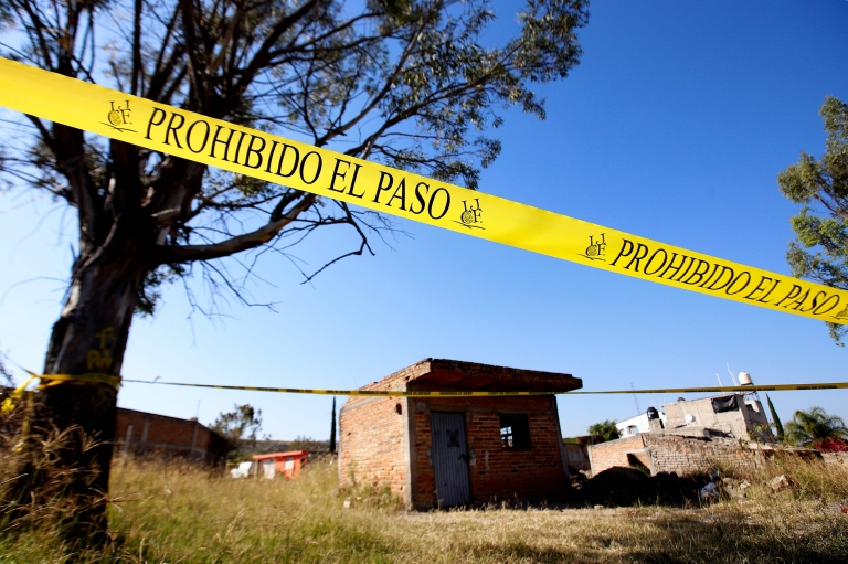 The area around a mass grave discovered at El Mirador neighbourhood in Tlajomulco de Zuniga, Jalisco State