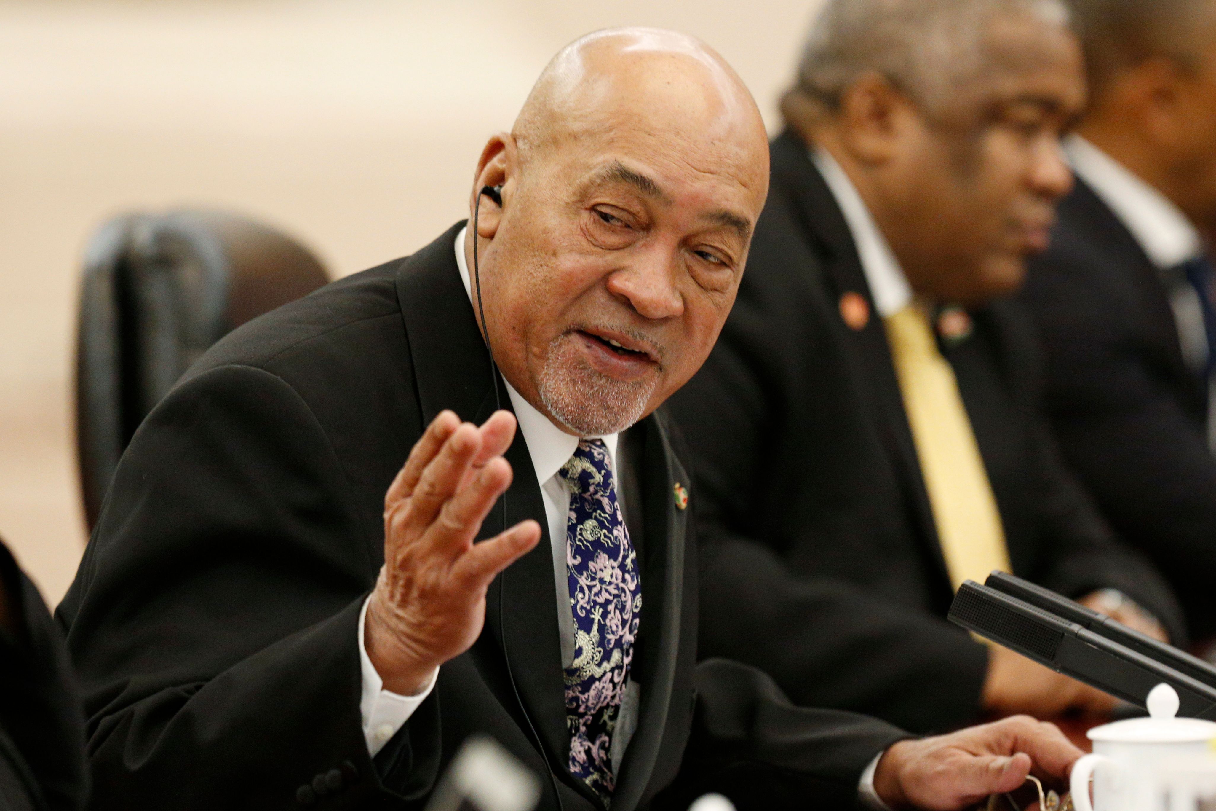 Suriname's President Desi Bouterse at the Great Hall of the People in Beijing on November 27, 2019.