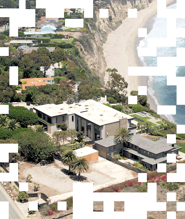 Drone image of the Malibu Mansion from above