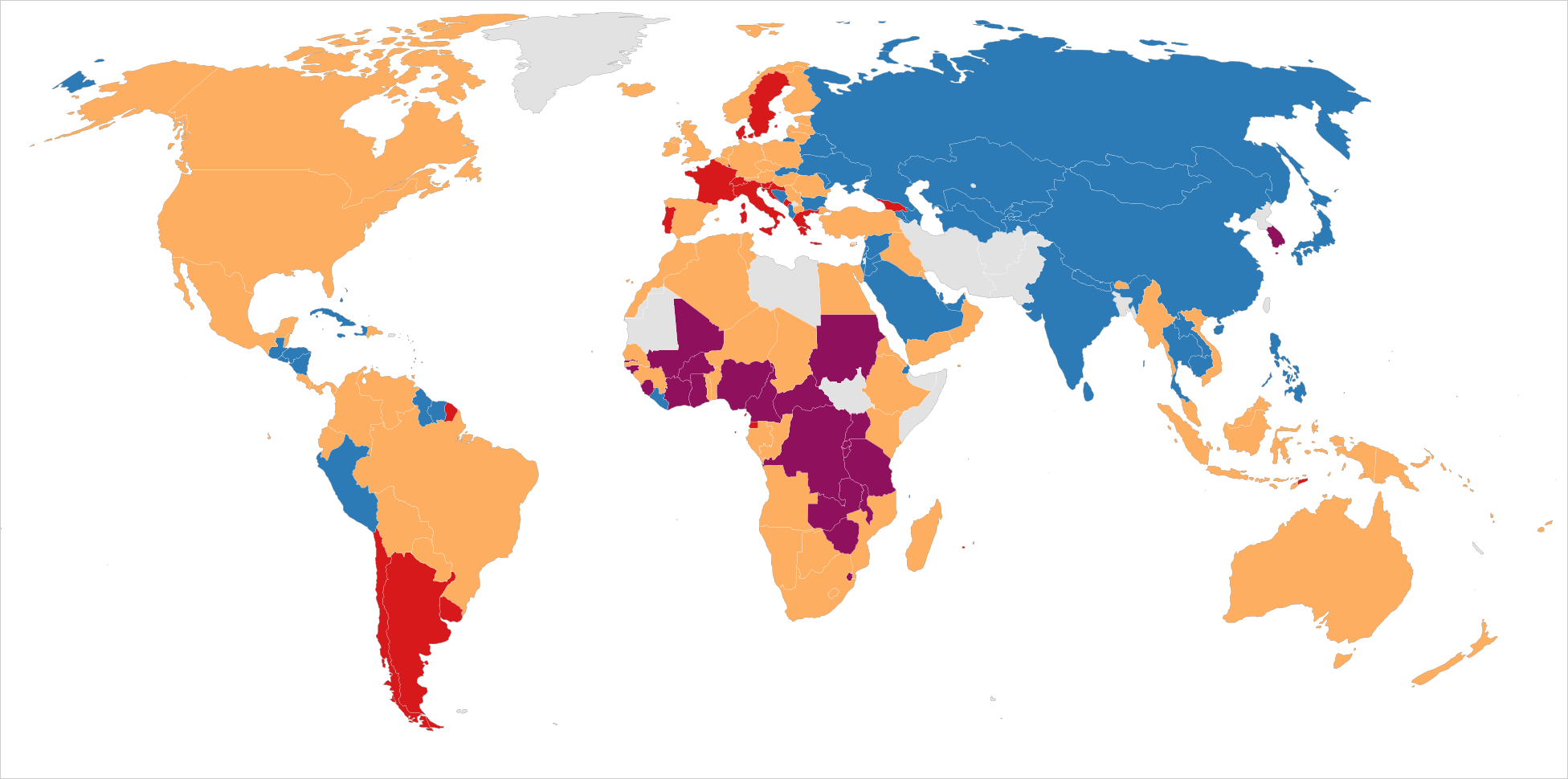 Map showing countries and their favourite type of alcoholic drink