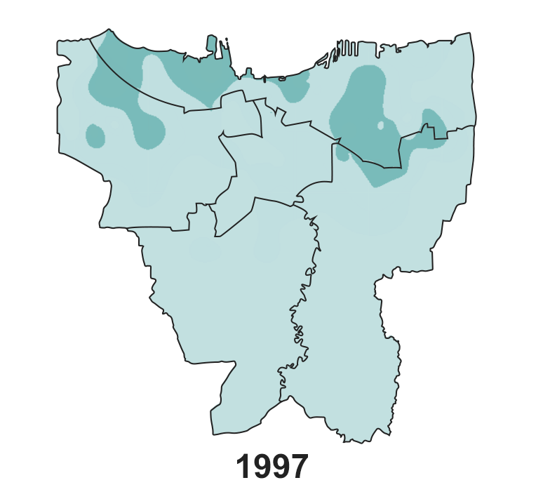 Subsidencia de tierra en Yakarta en 1997