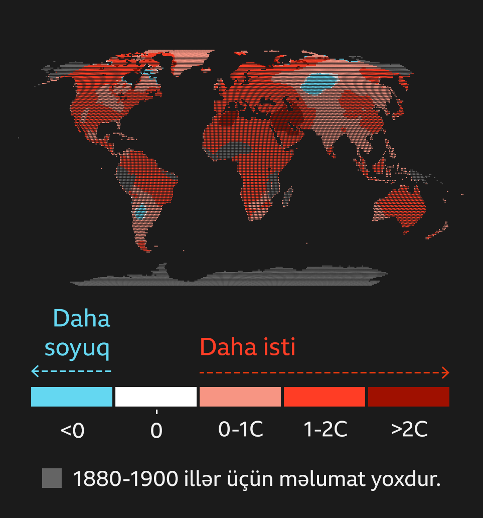 1900-cü ildən bəri qlobal temperatur dəyişikliyini göstərən xəritə