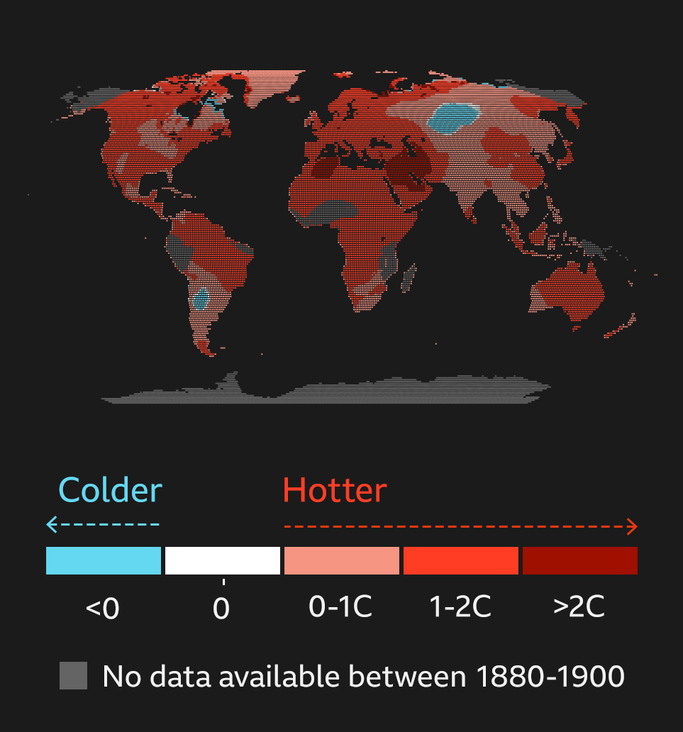 Map showing global temperature change since 1900