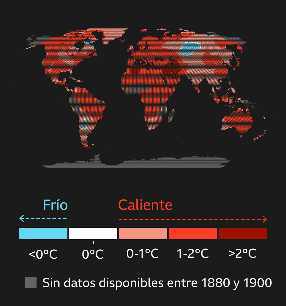 Mapa del cambio de la la temperatura global desde 1900