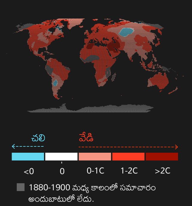 1900 నుంచి ప్రపంచవ్యాప్త ఉష్ణోగ్రతల్లో మార్పులను మ్యాప్ చూపిస్తుంది.