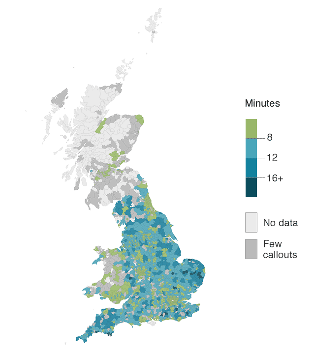 Average response time by postcode district