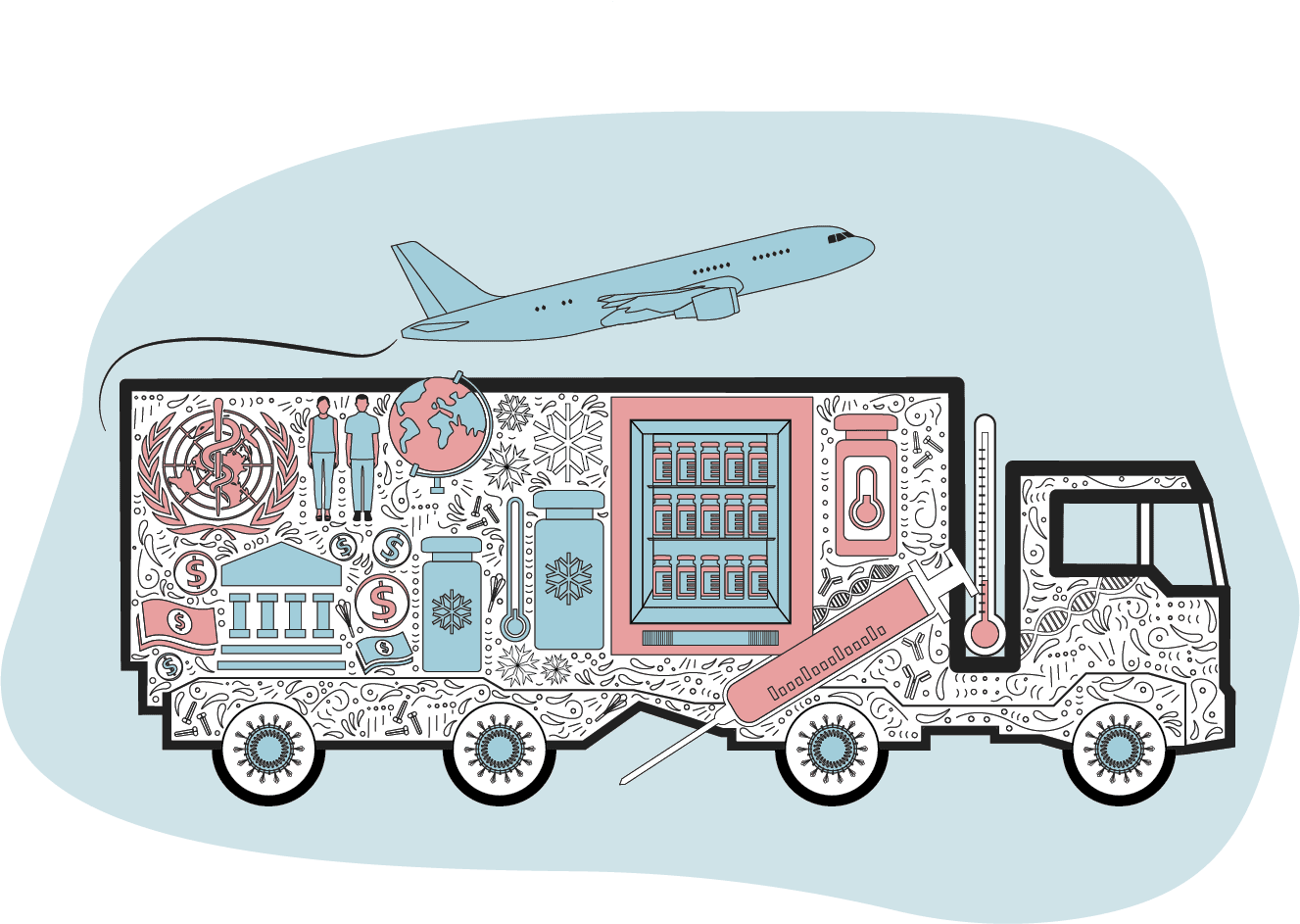 Illustration of how vaccines are transported in cold chains