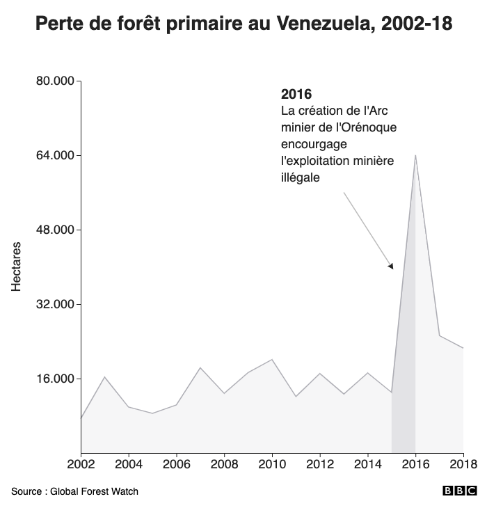 Perte de forêt primaire au Venezuela, 2002-19