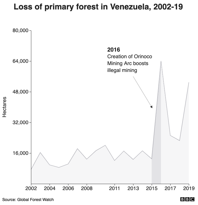 Loss of primary forest in Venezuela, 2002-19