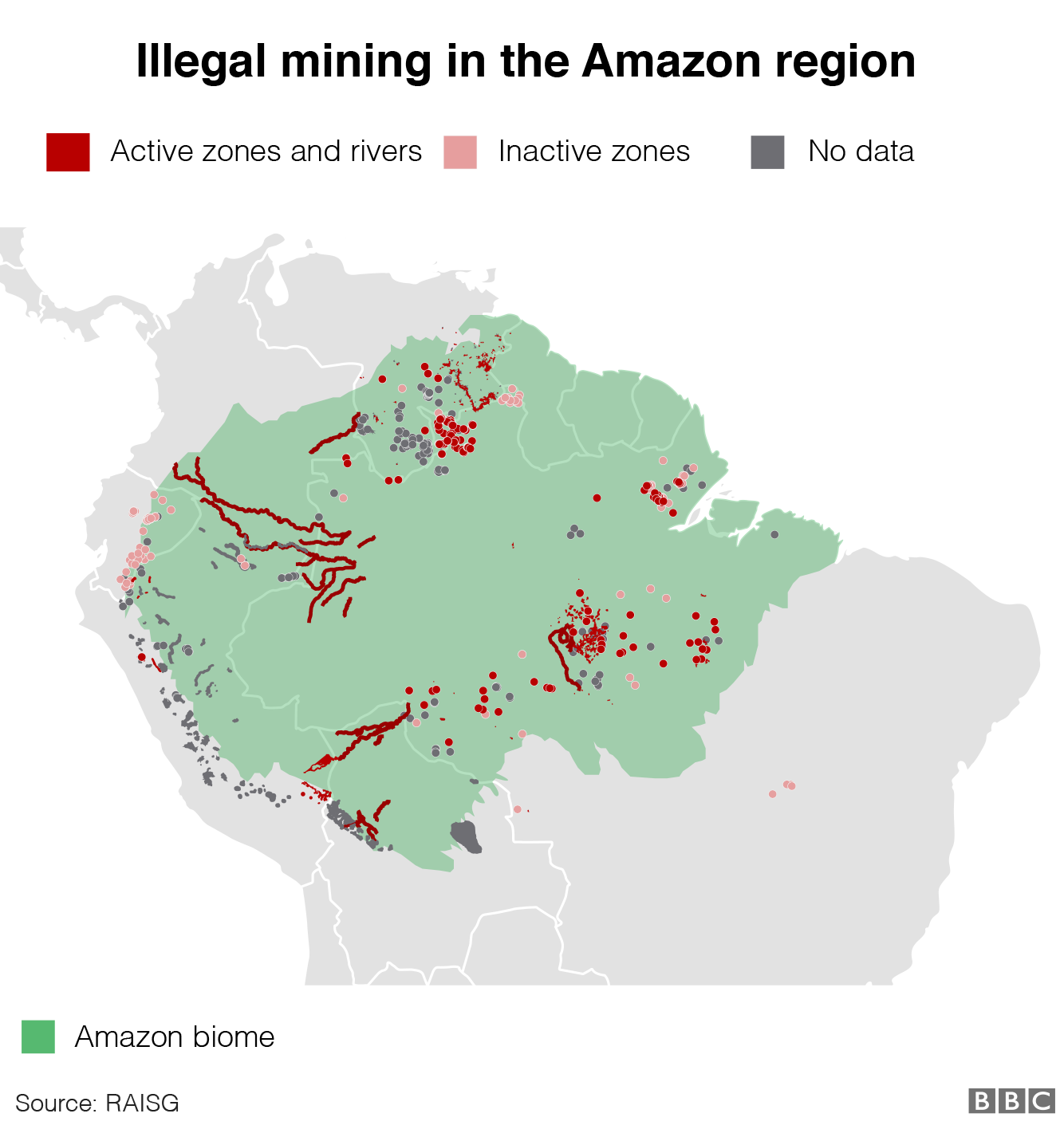 Graphic showing illegal mining in the Amazon