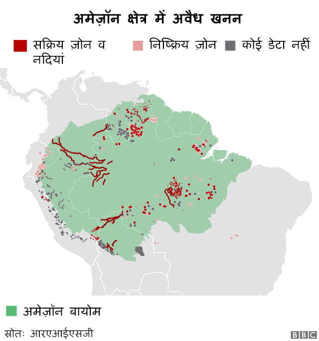 अमेज़न में अवैध खनन बताने वाला ग्राफिक्स