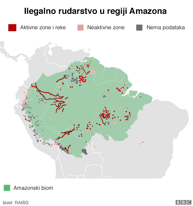 Grafikon koji prikazuje ilegalno rudarstvo u Amazonu