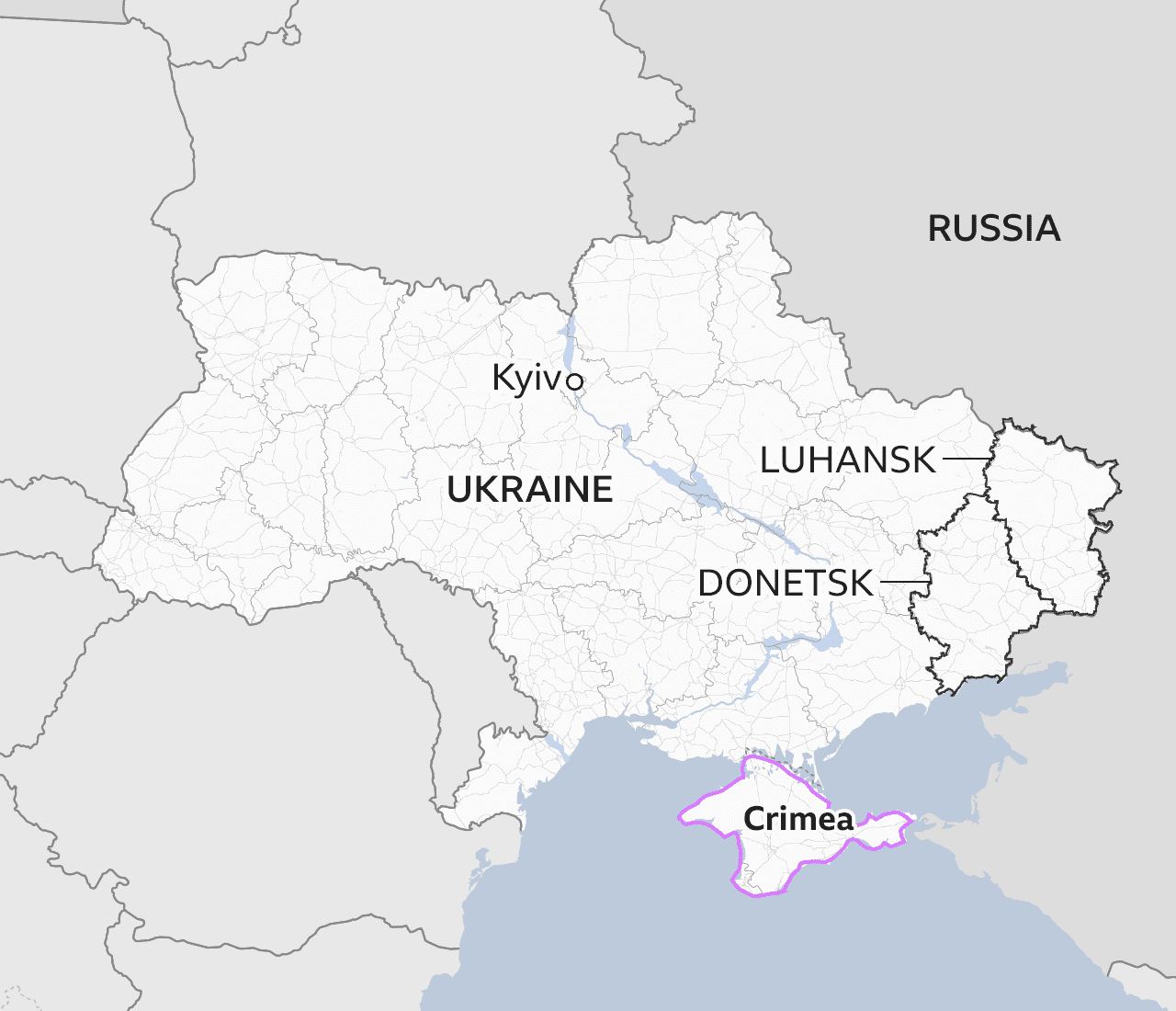 Map showing the Luhansk and Donetsk regions in eastern Ukraine