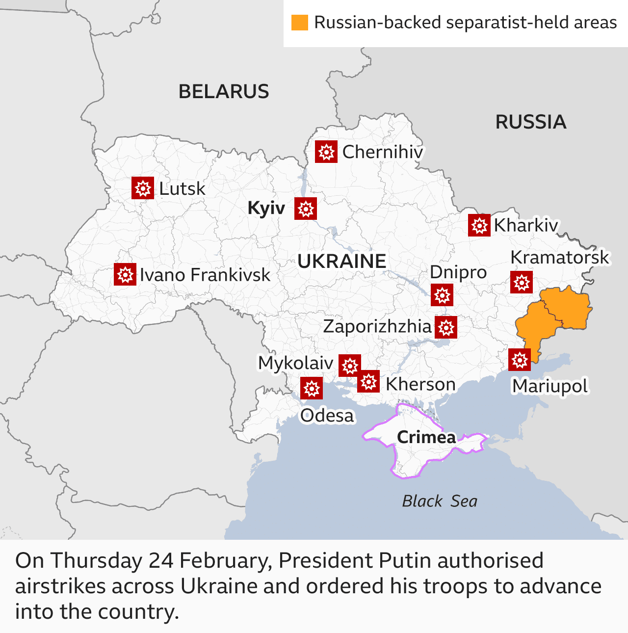 On Thursday 24 February, President Putin authorised airstrikes across Ukraine and ordered his troops to advance into the country.