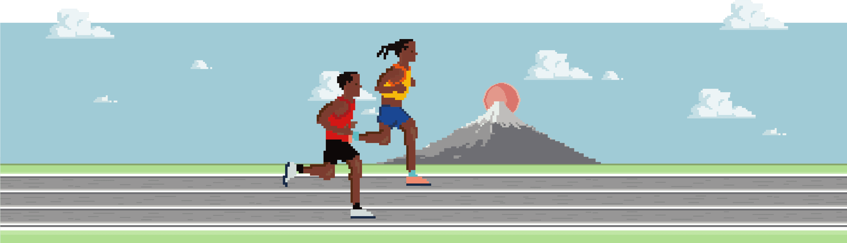 Eliud Kipchoge y Brigid Kosgei corriendo sobre una vía