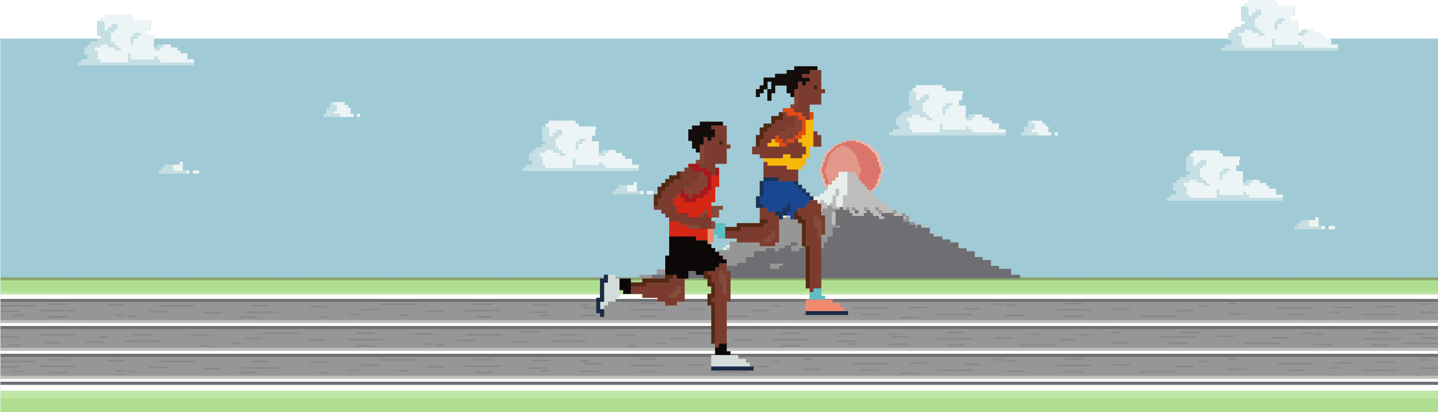 Eliud Kipchoge y Brigid Kosgei corriendo sobre una vía
