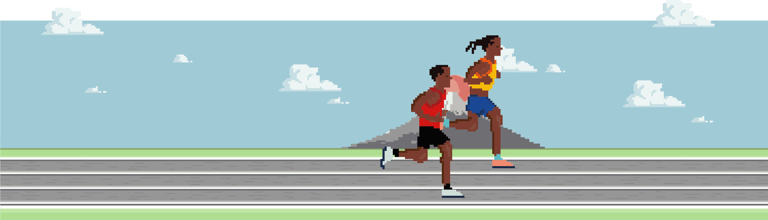 Eliud Kipchoge y Brigid Kosgei corriendo sobre una vía