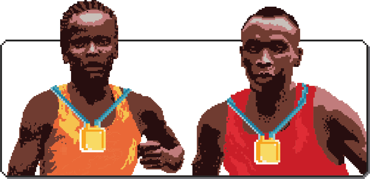 Eliud Kipchoge y Brigid Kosgei corriendo sobre una vía