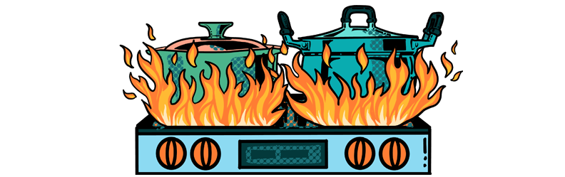 Illustration of pans on a hob