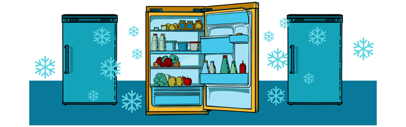 Illustration of a fridge with its door open