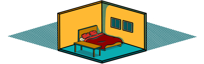 Illustration of a bedroom in a house