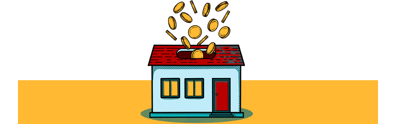 Illustration of a house with money exploding out of the roof