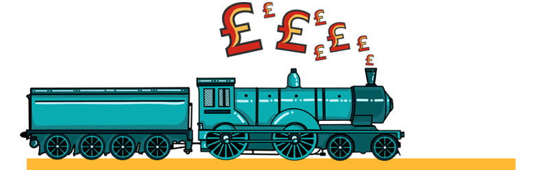 Illustration of a steam train emitting pound signs