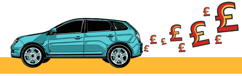 Illustration of a car emitting pound signs