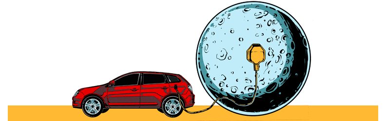 Illustration of an electric vehicle plugged into the Moon