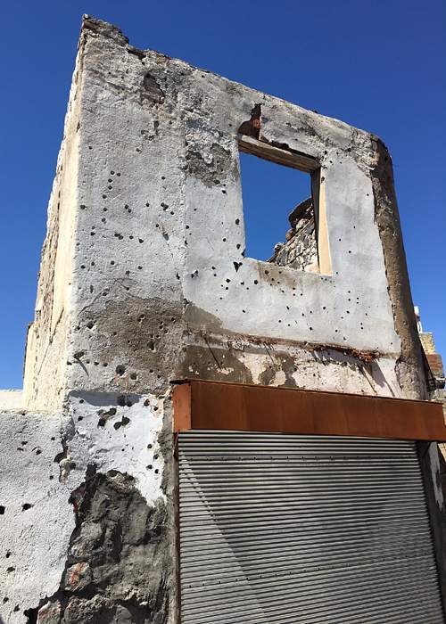 Bullet holes on a building in Diyarbakir