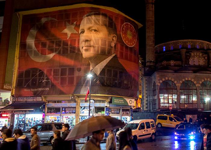 Erdogan&#39;s face on a building in Rize