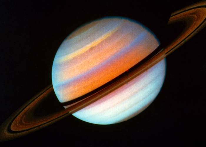Voyager 1 colour-enhanced image of Saturn&amp;nbsp;18 October 1980(Nasa)