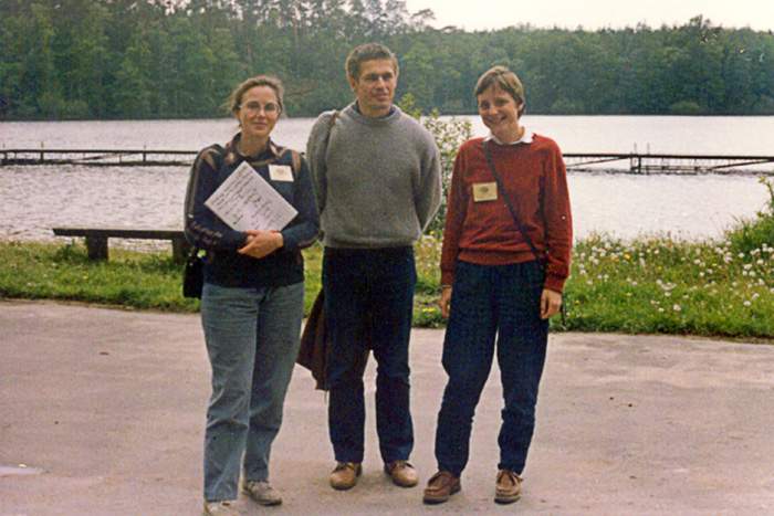 Merkel (r) pictured in Poland in 1989 with her husband, and her colleague Malgorzata Jeziorska